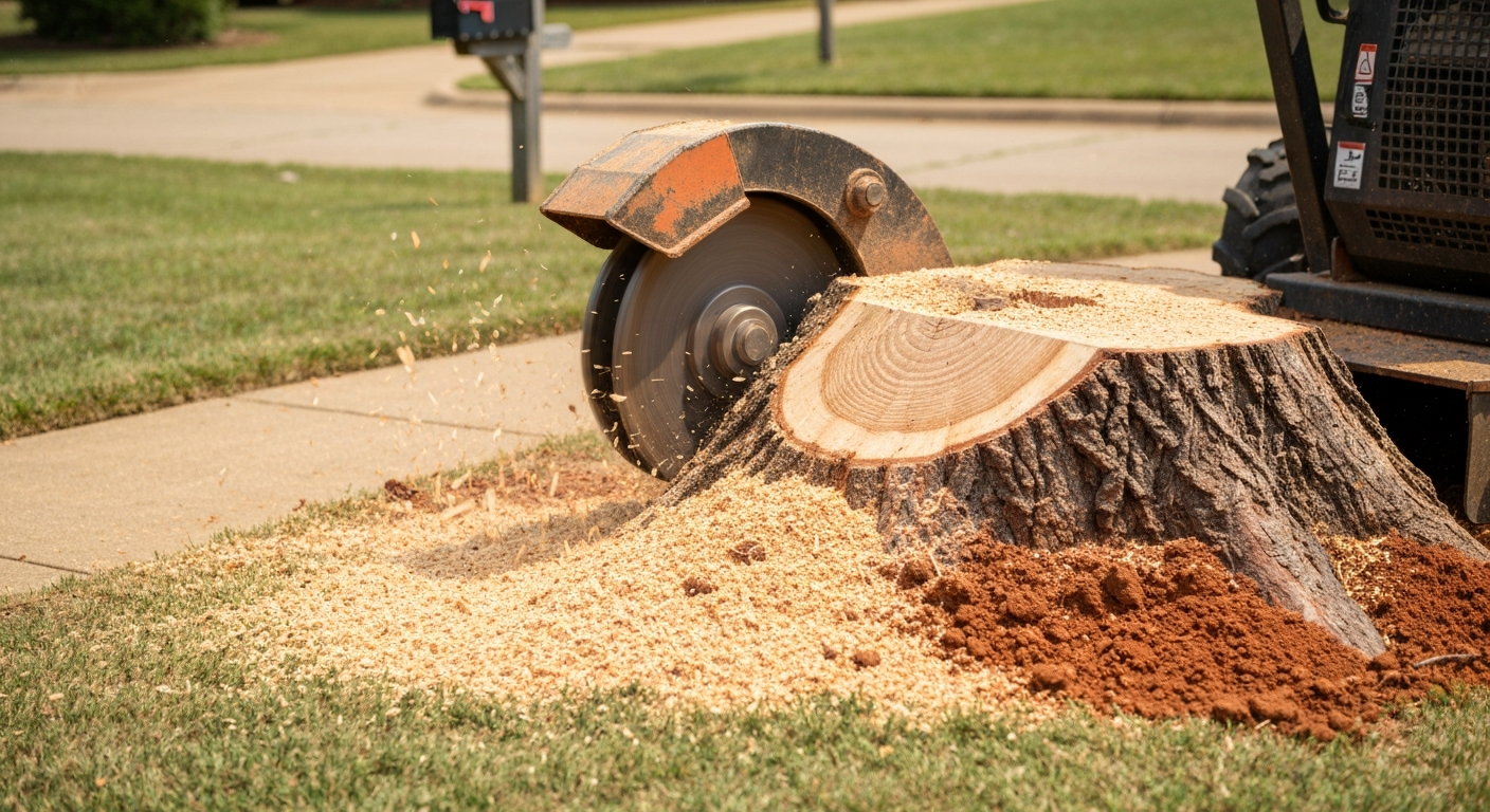 Stump grinding service removing tree stump in Jonesboro yard