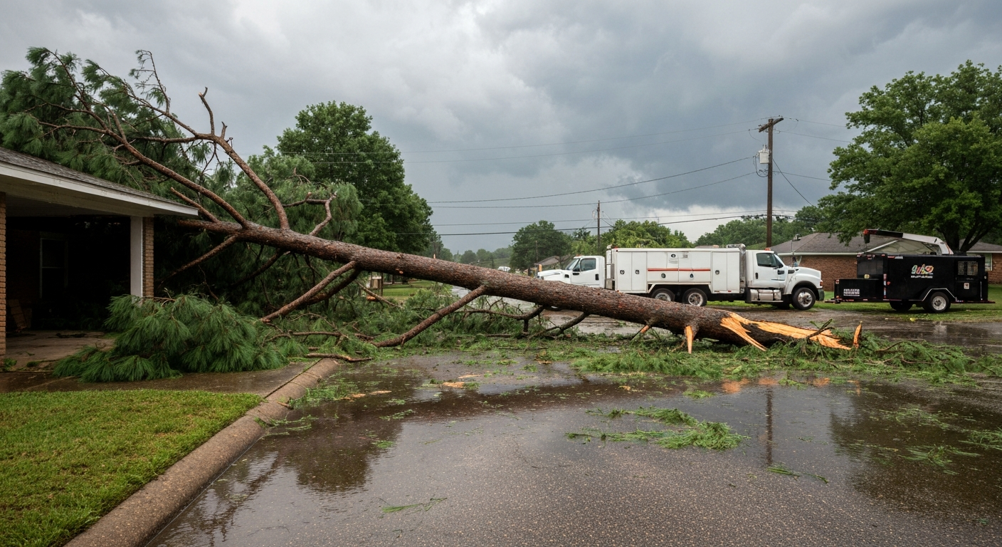 Emergency storm damage tree removal in Jonesboro Arkansas